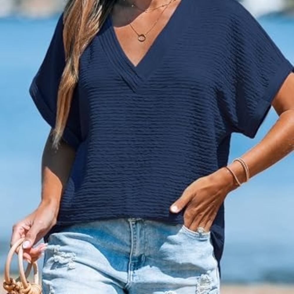 Cupshe Navy V-Neck Blouse